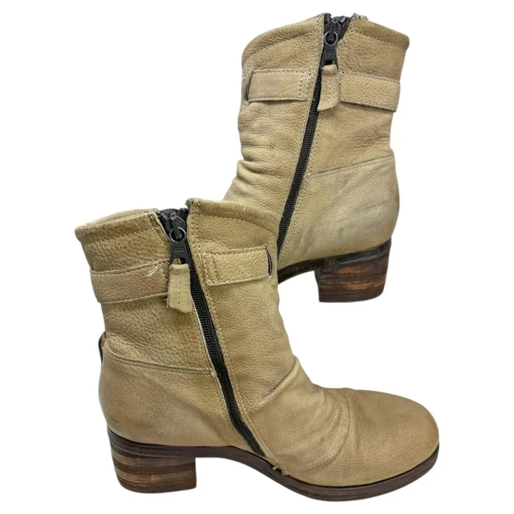 Miz Mooz Sidney Taupe Leather Button‎ Ankle Boots